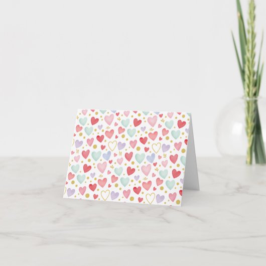 Pastel Regenboog Waterverf Harten Kaart (Voorkant)