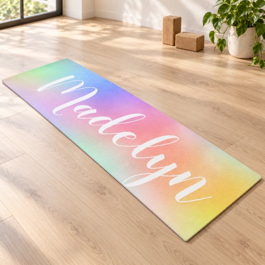 Pastel Regenboog Waterverf Script Monogram Yogamat