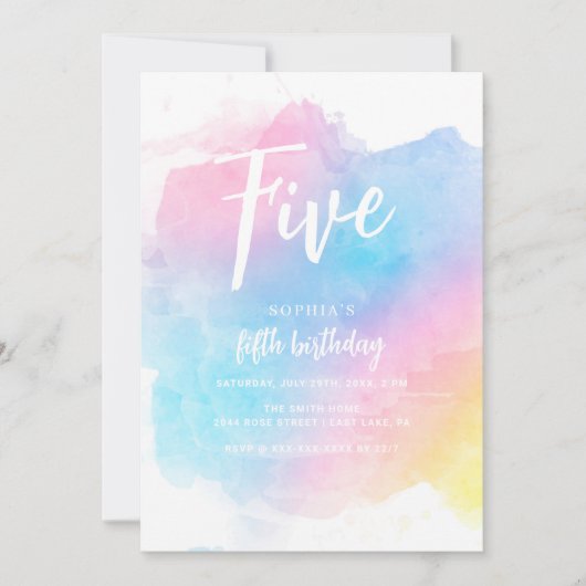 Pastel Regenboog Waterverf Verjaardagsuitnodiging Kaart (Voorkant)