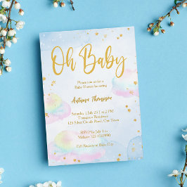 Pastel regenboog wolken glitter goud baby shower kaart