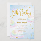 Pastel regenboog wolken glitter goud baby shower kaart (Voorkant)