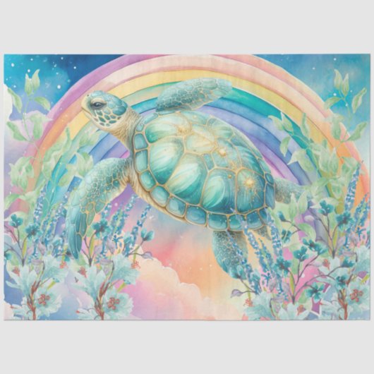 Pastel Regenboog & Zee Schildpad Decoupage Tissuepapier (Voorkant)
