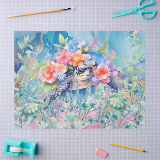 Pastel Regenboog & Zee Schildpadden Decoupage Tissuepapier (Craft)