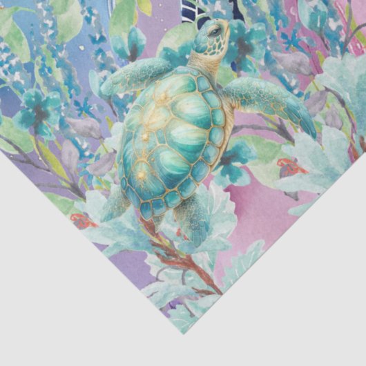 Pastel Regenboog & Zee Schildpadden Decoupage Tissuepapier (Detail)