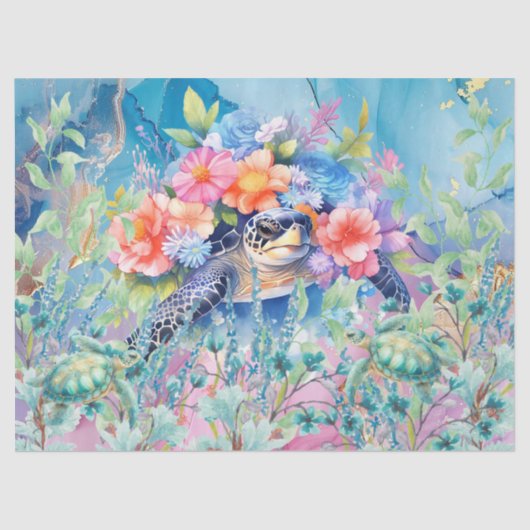 Pastel Regenboog & Zee Schildpadden Decoupage Tissuepapier (Voorkant)