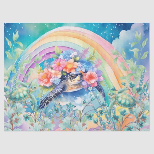 Pastel Regenboog & Zee Schildpadden Decoupage Tissuepapier (Voorkant)