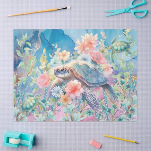Pastel Regenboog & Zee Schildpadden Decoupage Tissuepapier (Craft)