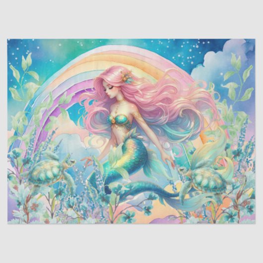 Pastel Regenboog & Zeemeermin Decoupage Tissuepapier (Voorkant)