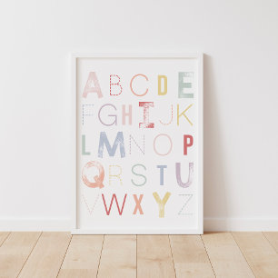 Pastel Regenboogalfabet ABC Nursery Decor Poster
