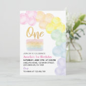 Pastel Regenboogballon 1e verjaardag uitnodiging (Staand voorkant)