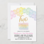 Pastel Regenboogballon 2e verjaardag uitnodiging (Voorkant)