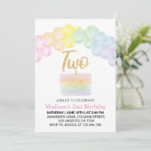 Pastel Regenboogballon 2e verjaardag uitnodiging (Staand voorkant)