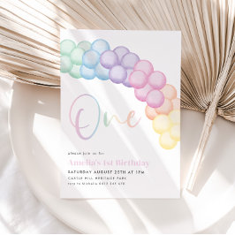 Pastel regenboogballon Garland 1e verjaardag Kaart