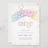 Pastel Regenboogballonkap 1e verjaardag Kaart (Voorkant)