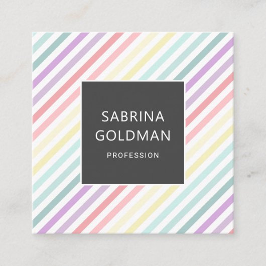 Pastel Regenboogeenheid Groene Stripes QR CODE Vierkante Visitekaartje (Voorkant)