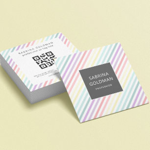 Pastel Regenboogeenheid Groene Stripes QR CODE Vierkante Visitekaartje