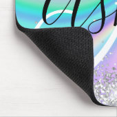 Pastel Regenbooggolf Ombre Zilveren Glitter Monogr Muismat (Hoek)