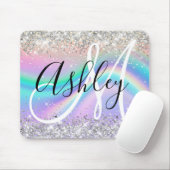 Pastel Regenbooggolf Ombre Zilveren Glitter Monogr Muismat (Met muis)
