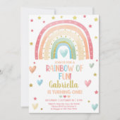 Pastel regenbooggoud meisje 1 verjaardag uitnodigi kaart (Voorkant)