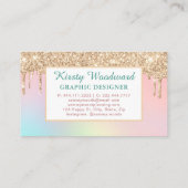 Pastel regenbooggradiënt & gouddruppelglitter visitekaartje (Achterkant)