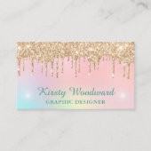 Pastel regenbooggradiënt & gouddruppelglitter visitekaartje (Voorkant)