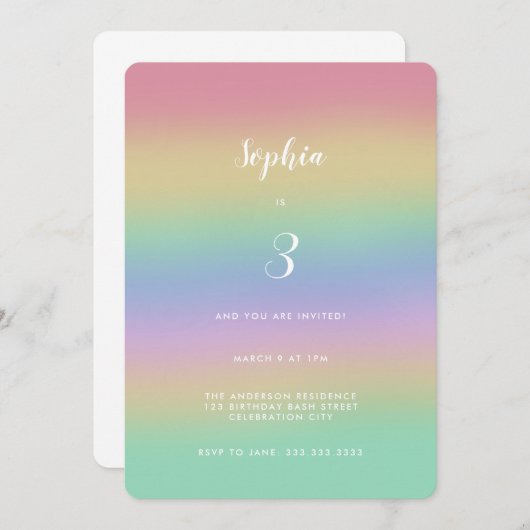 Pastel regenbooggradiënt kleurrijke kinderen Birth Kaart (Voorkant / Achterkant)