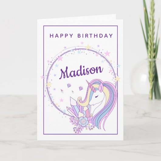 Pastel Regenbooghoorn | Fijne verjaardag Kaart (Voorkant)