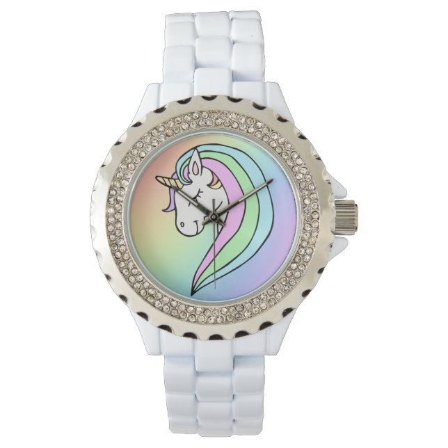 Pastel Regenbooghoorn Horloge (Voorkant)