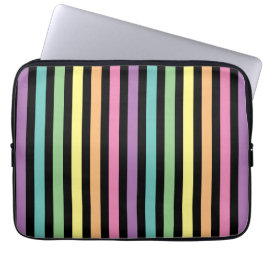 Pastel Regenboogkleurig en Zwart Strepenpatroon Laptop Sleeve