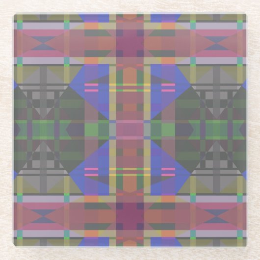 Pastel regenboogkleurig geometrisch glazen onderzetter (Voorkant)