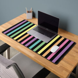 Pastel Regenboogkleurige en zwarte strepen Patroon Bureaumat