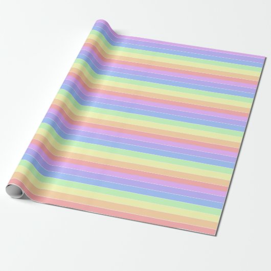 Pastel regenboogkleurige strepen cadeaupapier (Uitgerold)