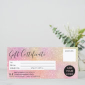 Pastel regenbooglitter roze cadeaubon logo (Staand voorkant)