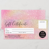 Pastel regenbooglitter roze cadeaubon logo (Voorkant / Achterkant)