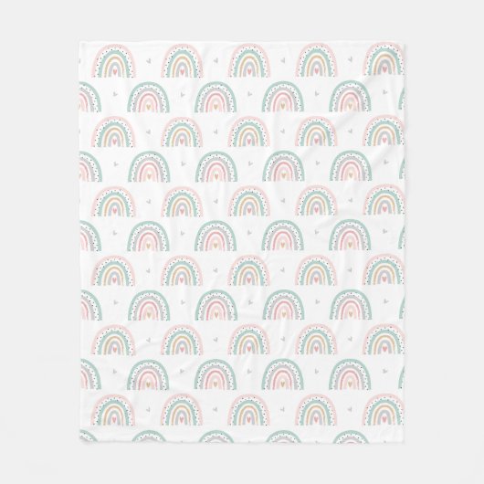 Pastel Regenboogpatroon met Harten Fleece Deken (Voorkant)