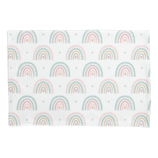 Pastel Regenboogpatroon met Harten Kussensloop (Voorkant)