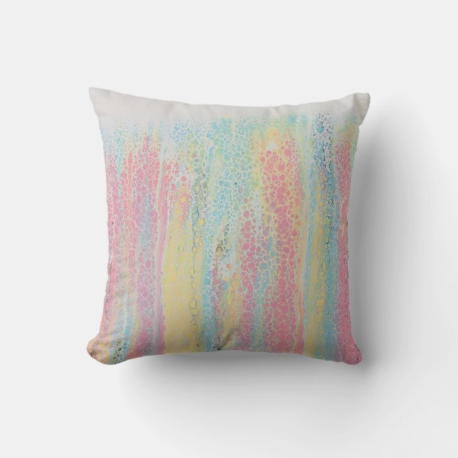Pastel Regenboogroze Blauw Geel Wit Kleurig Kussen (Voorkant)