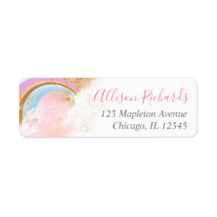 Pastel regenboogroze goudplaatjes etiket