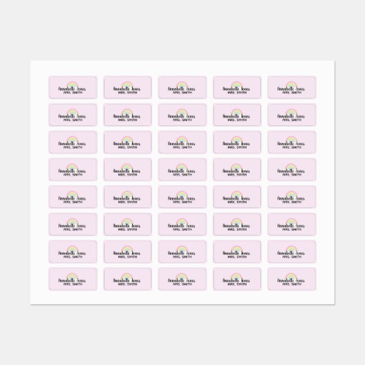 Pastel regenboogroze waterdicht labels (Vel)
