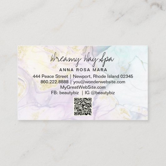 *~* Pastel Regenboogstraal Abstract Spa QR Gold Gl Visitekaartje (Achterkant)