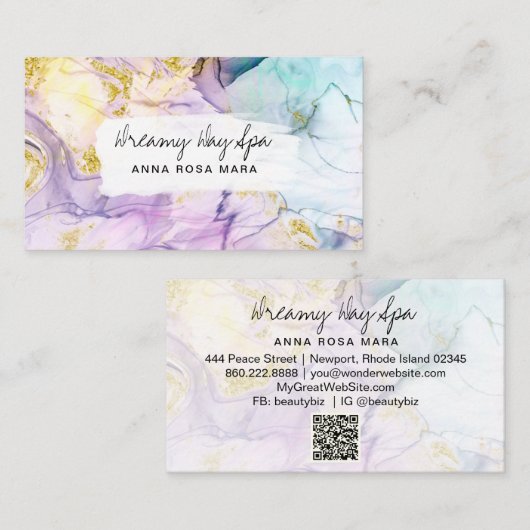 *~* Pastel Regenboogstraal Abstract Spa QR Gold Gl Visitekaartje (Voorkant / Achterkant)