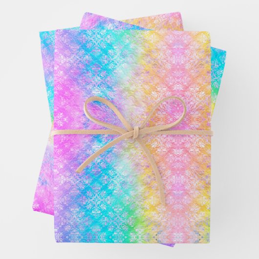 Pastel regenboogstraal Stropdas-Dye Fractal All-Oc Inpakpapier Vel (In situ)