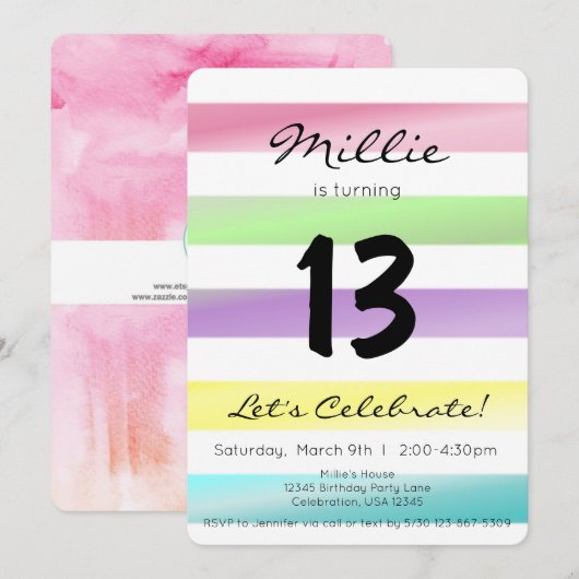 Pastel Regenboogstripes Meisje Birthday Kaart (Voorkant / Achterkant)