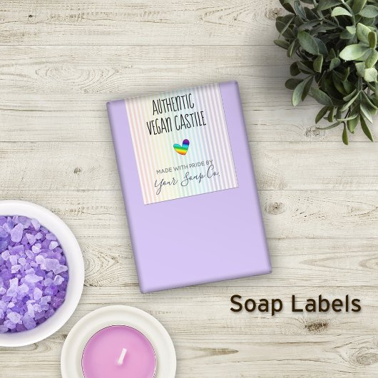 Pastel Regenboogstrips Patroon en Heart Soap Rechthoekige Sticker