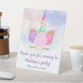 Pastel Regenboogunicorn Birthday Favor Table Reclamebord Met Voetstuk (Insitu)