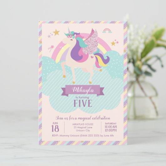 Pastel regenboogUnicorn Magical Birthday Cute Kaart (Staand voorkant)