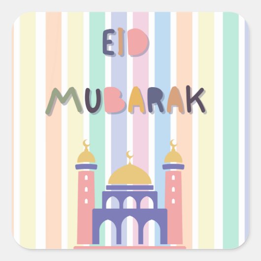 Pastel Regenboogvis id Mubarak Eid Gift Vierkante Sticker (Voorkant)