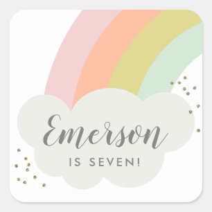 Pastel Regenboogwolk Kinderverjaardagsfeestje Vierkante Sticker