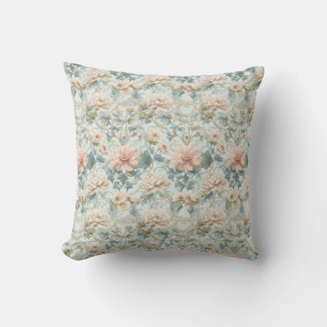 Pastel Regency Engelse Tuin Bloemen Kussen (Voorkant)