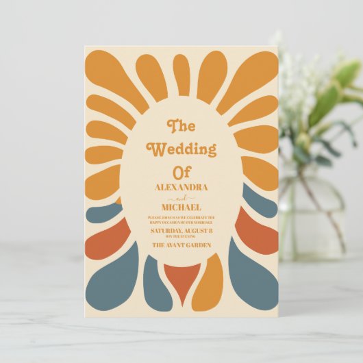 Pastel Retro 1970s bruiloft Kaart (Staand voorkant)